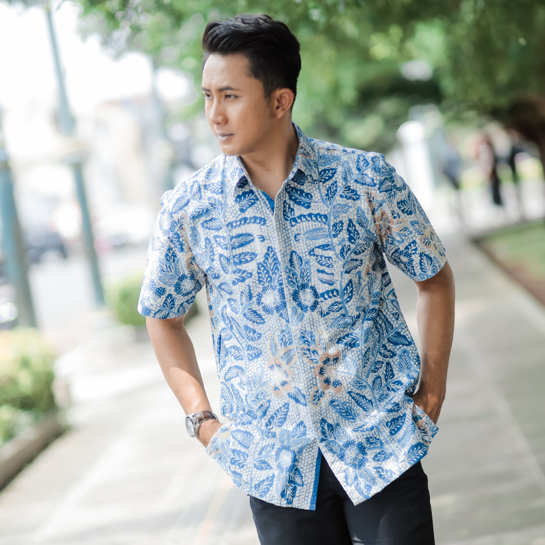 Men Shirts Blue and White Modern Batik