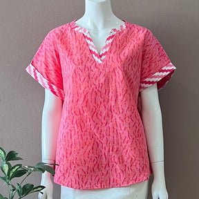 V Neck Short Sleeve Top - L