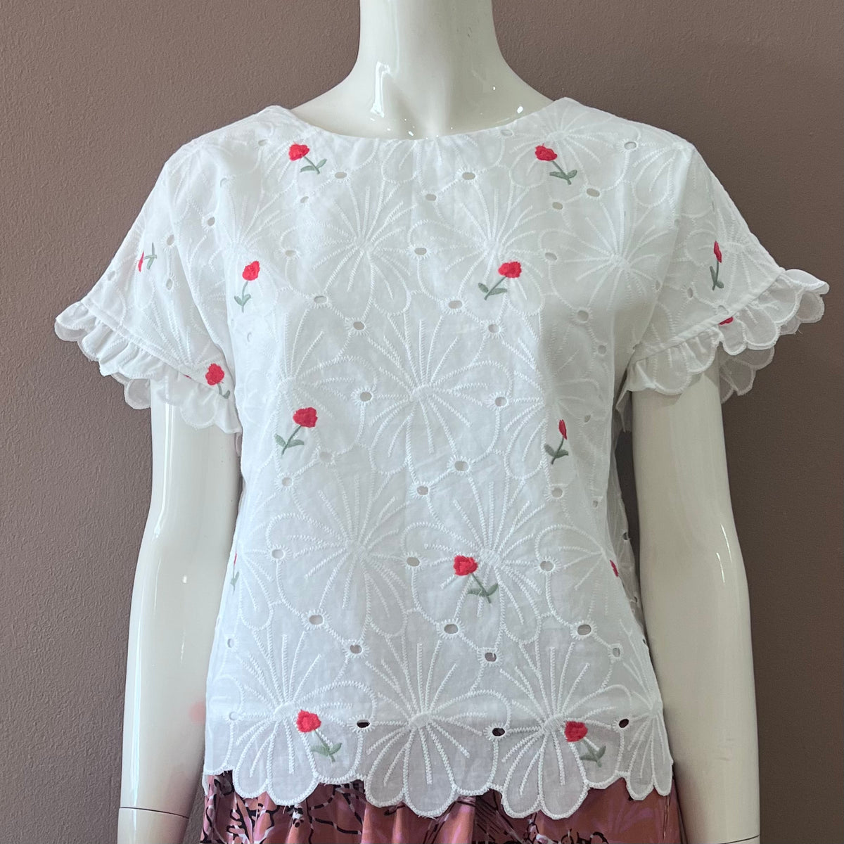 Frill Sleeve Eyelet Top